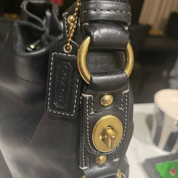 Coach Black Leather Shoulder Bag with Brass Accents - Picture 4 of 14